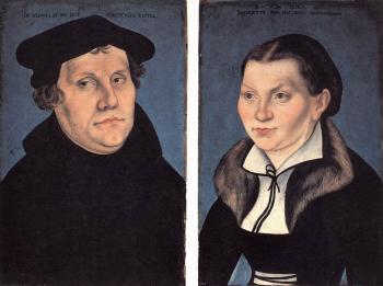 盧卡斯 伊爾 韋基奧 尅拉納赫 Diptych with the Portraits of Luther and his Wife